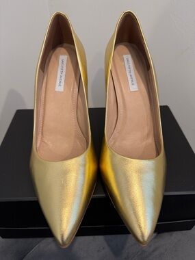 Saks Fifth Avenue Gold Pointed Toe Pumps